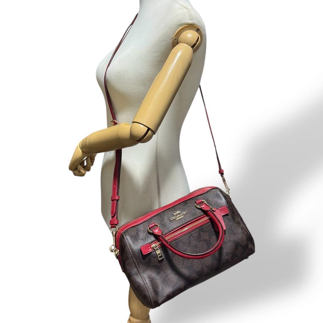 極美品✨️コーチ 2way ボストンバッグ PVC レザー シグネチャー 茶 赤