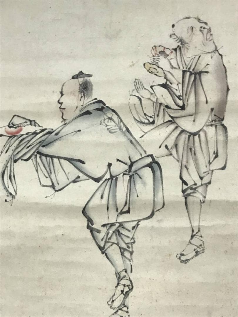 【真作】橘玉嶺/萬歳図/万歳図/江戸時代後期/掛軸/名家伝来/AB-894