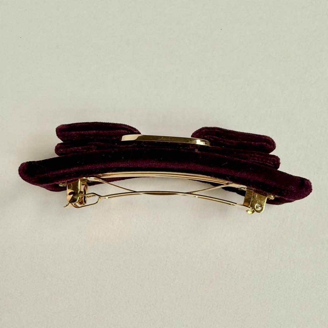 【美品】フェラガモ ヴァラ バレッタ ボルドー×ゴールド 箱付き