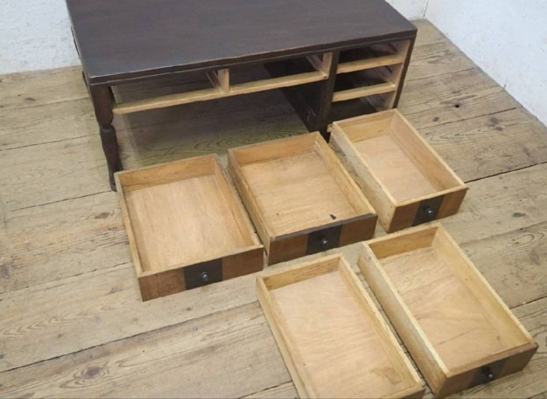 1046　ヴィンテージ　ロータイプの片袖机　テーブル　収納棚　引き出し　他レトロ