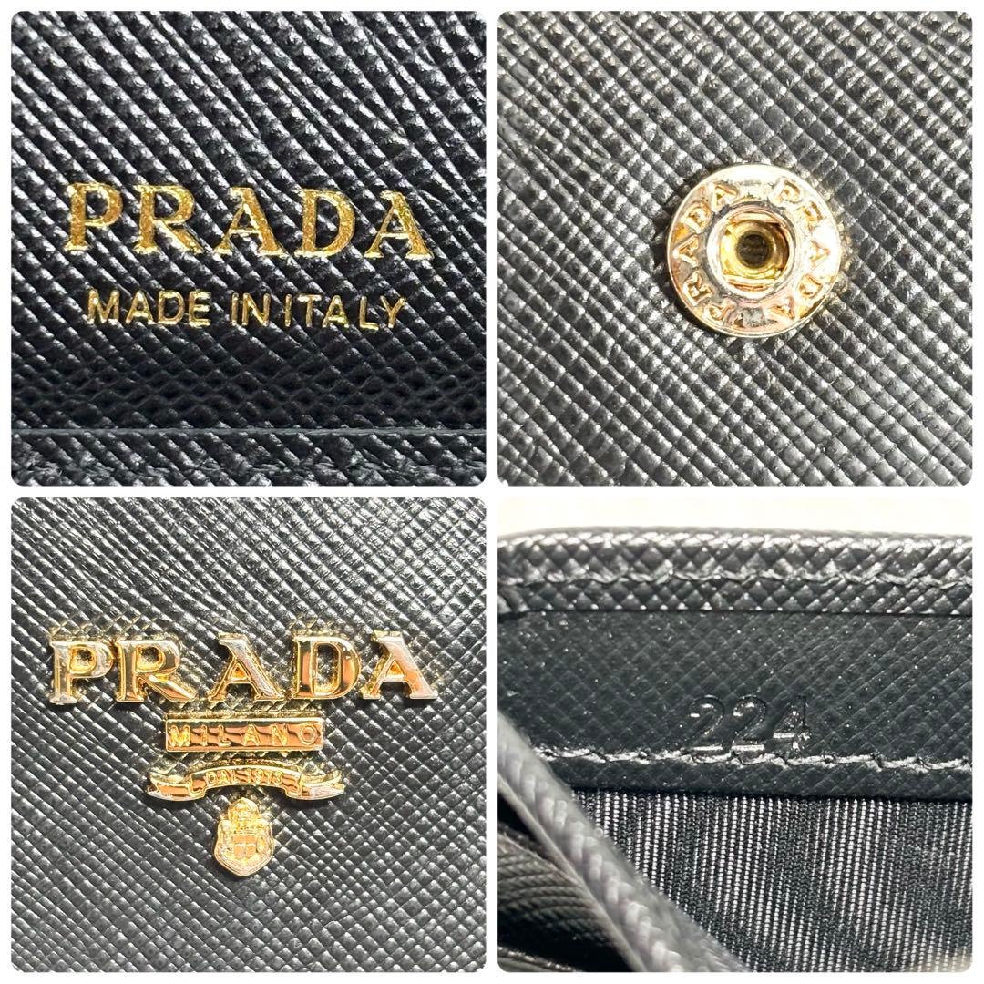 ✨美品✨ プラダ 二つ折り L字 サフィアーノ レザー ブラック 金具ロゴ 黒