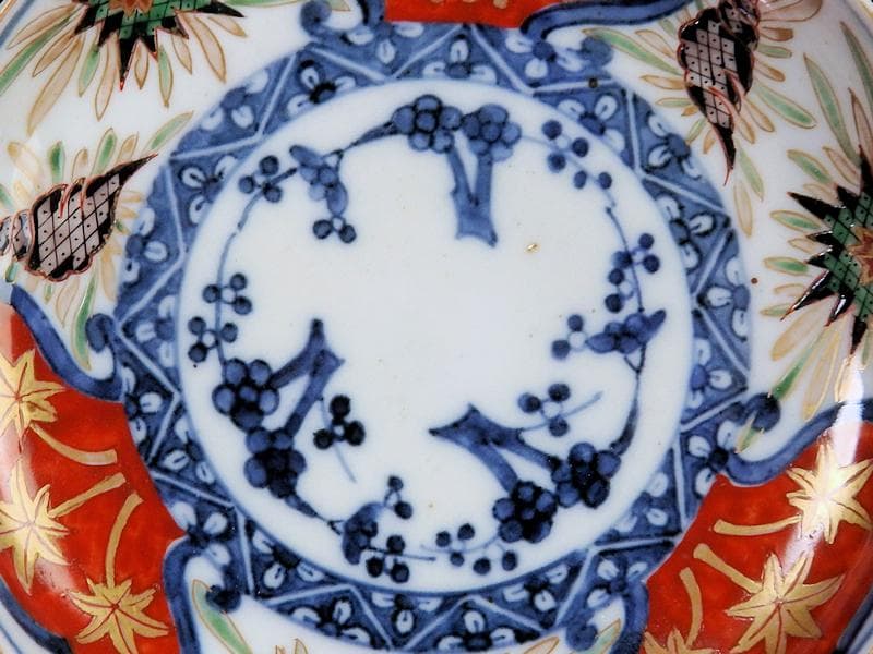 古伊万里　色絵　窓絵　貝の図　４寸皿　５枚　A137AS-CYs