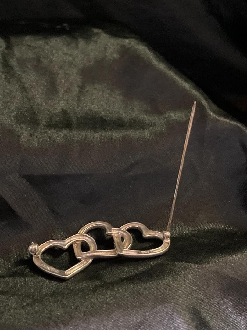 美品 オールドティファニー トリプルオープンハート ブローチ 1984 925