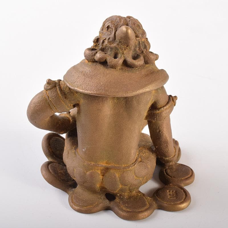 高岡銅器　二代　須賀松園造　蝋型鋳銅　「稚児雷神」　共布共箱　V　R7549