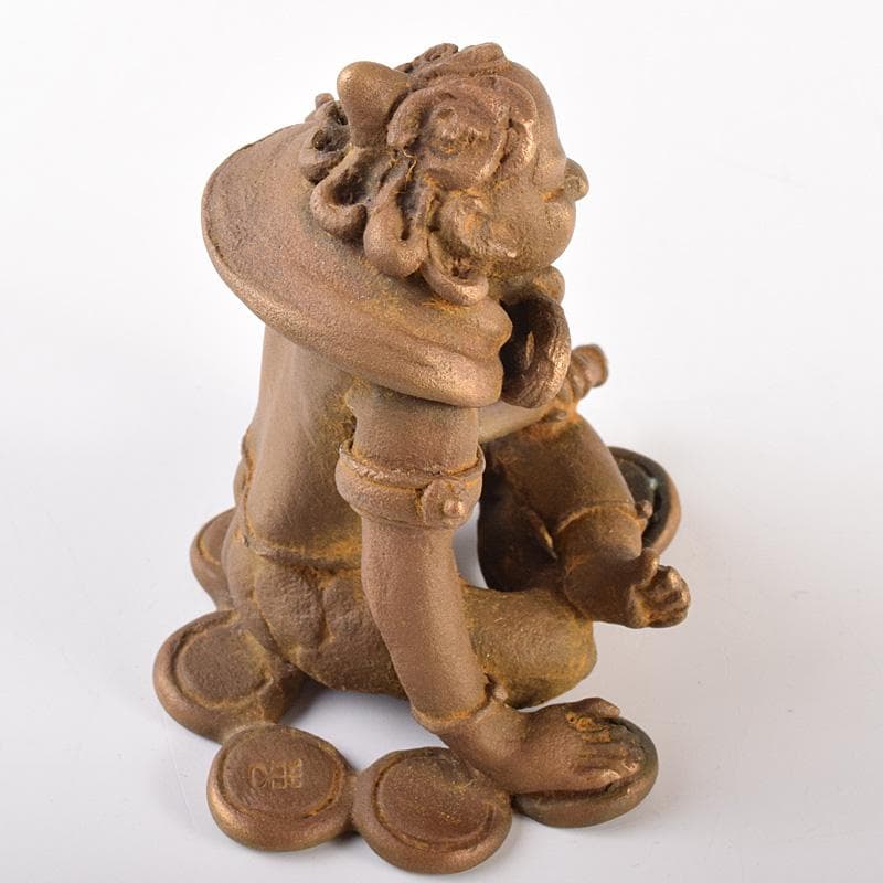 高岡銅器　二代　須賀松園造　蝋型鋳銅　「稚児雷神」　共布共箱　V　R7549