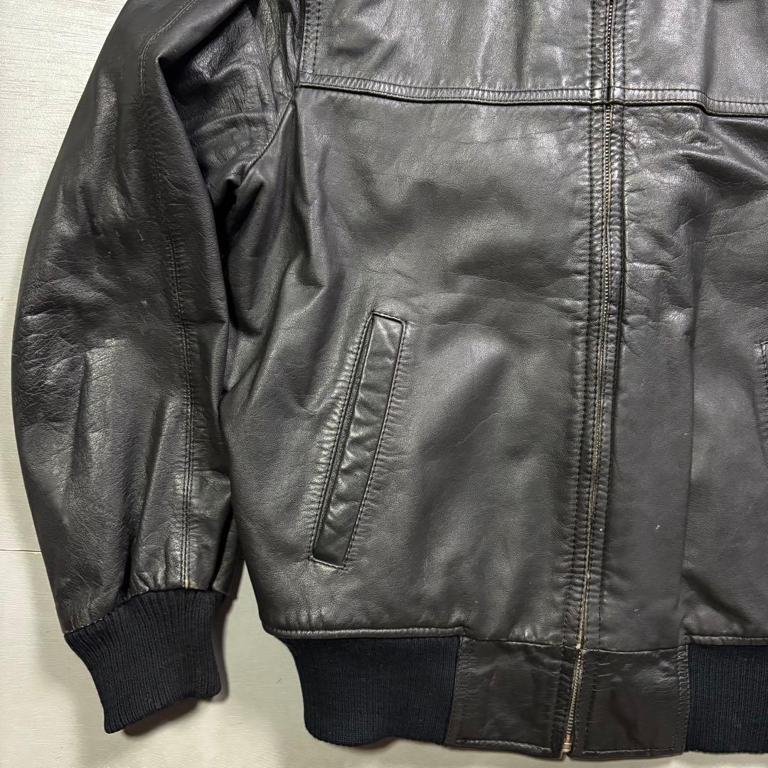 vintage レザージャケット　ブルゾン　本革オールレザー　チェック　短丈　M