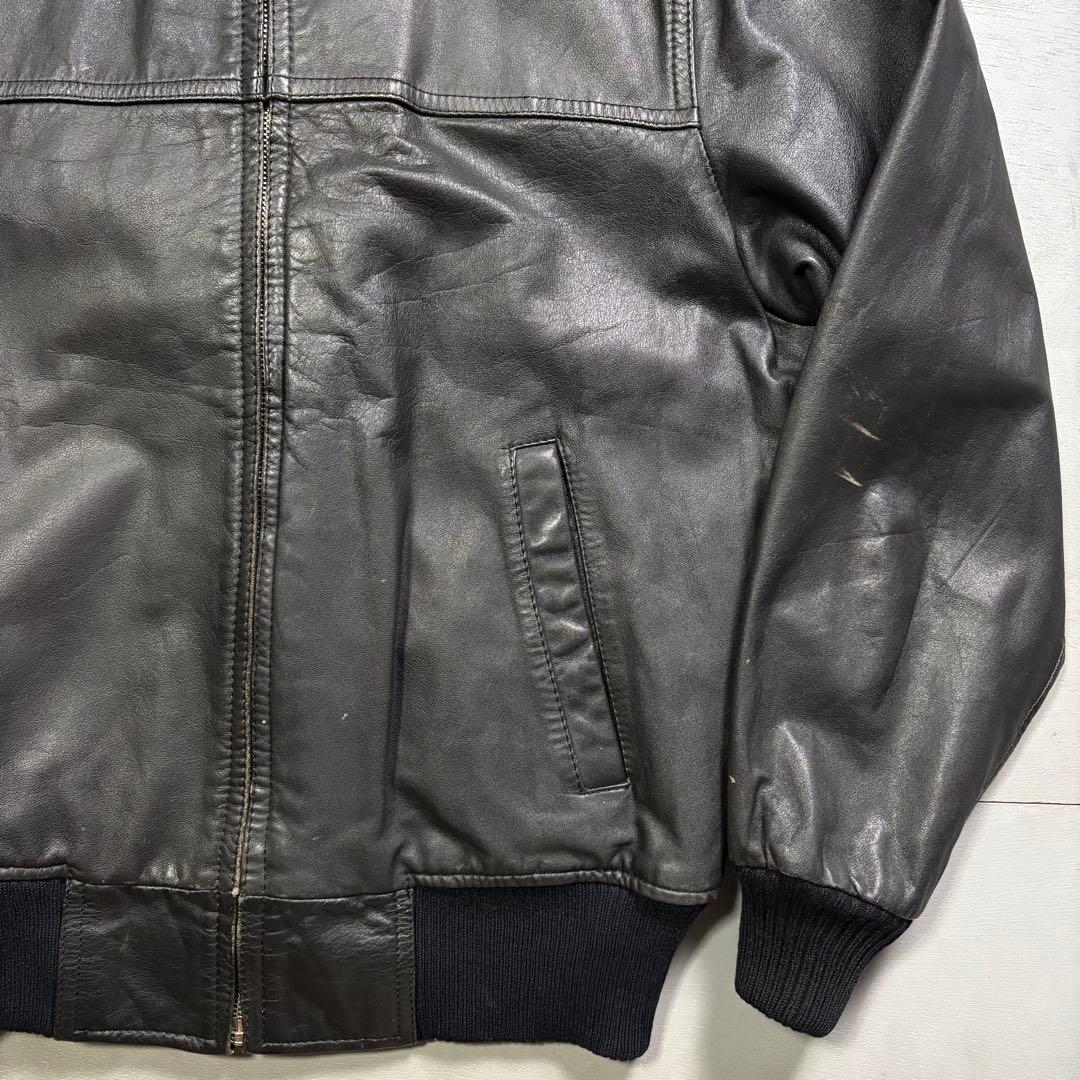 vintage レザージャケット　ブルゾン　本革オールレザー　チェック　短丈　M