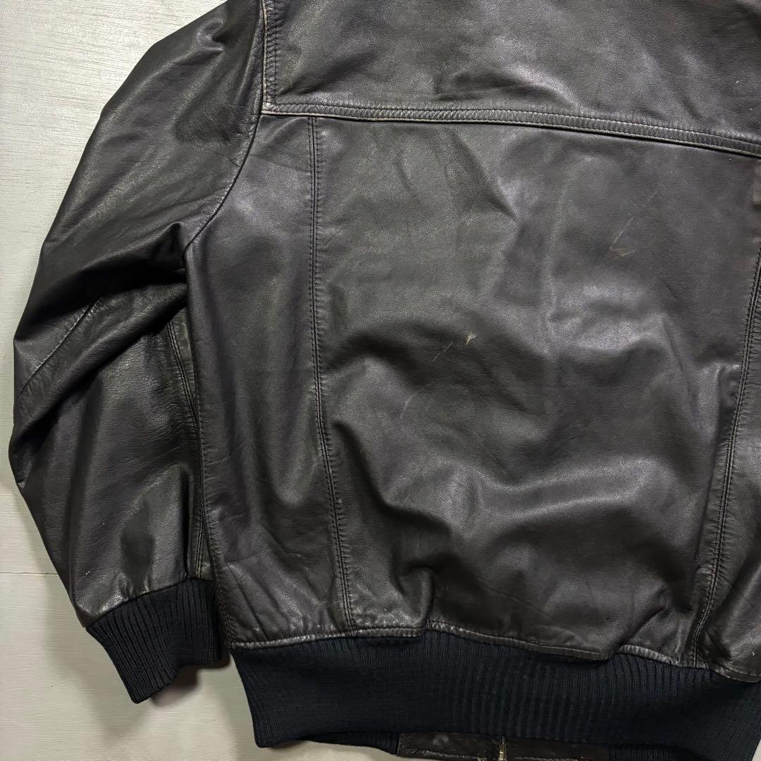 vintage レザージャケット　ブルゾン　本革オールレザー　チェック　短丈　M