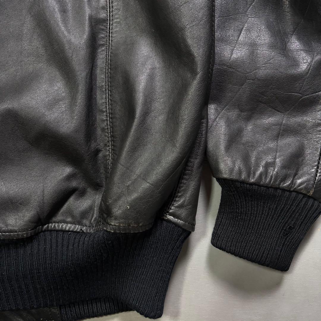 vintage レザージャケット　ブルゾン　本革オールレザー　チェック　短丈　M