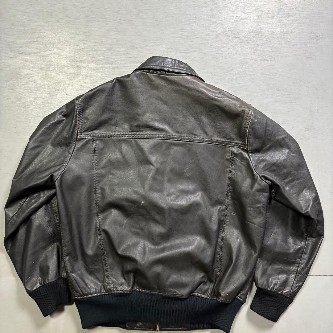 vintage レザージャケット　ブルゾン　本革オールレザー　チェック　短丈　M