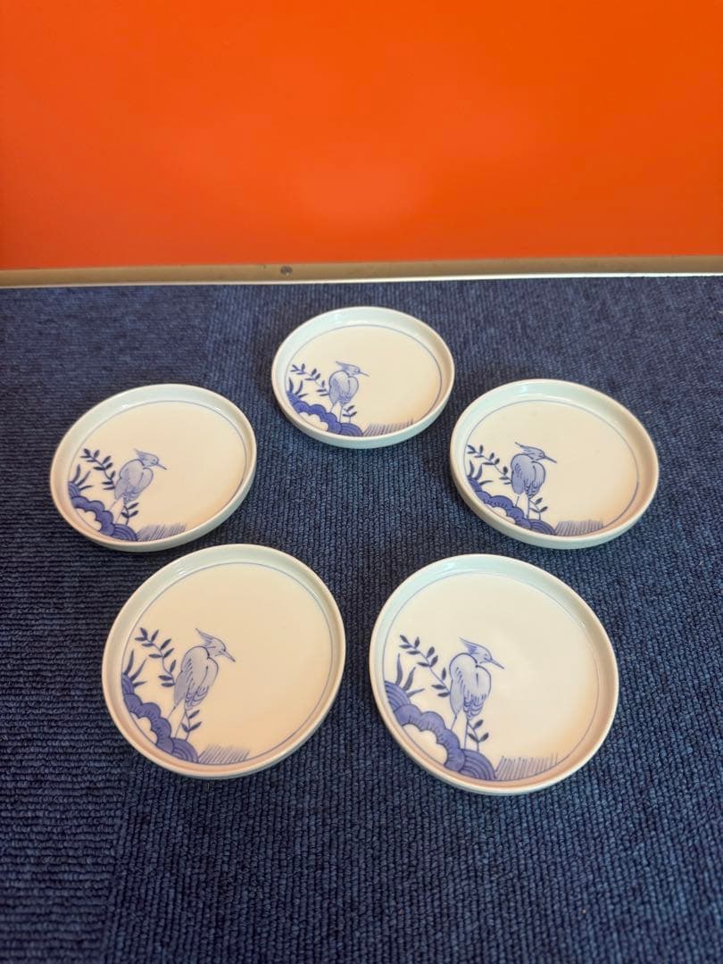 1895 宮内庁御用達『十四代 辻常陸』　辻製　染付花鳥　皿　5客