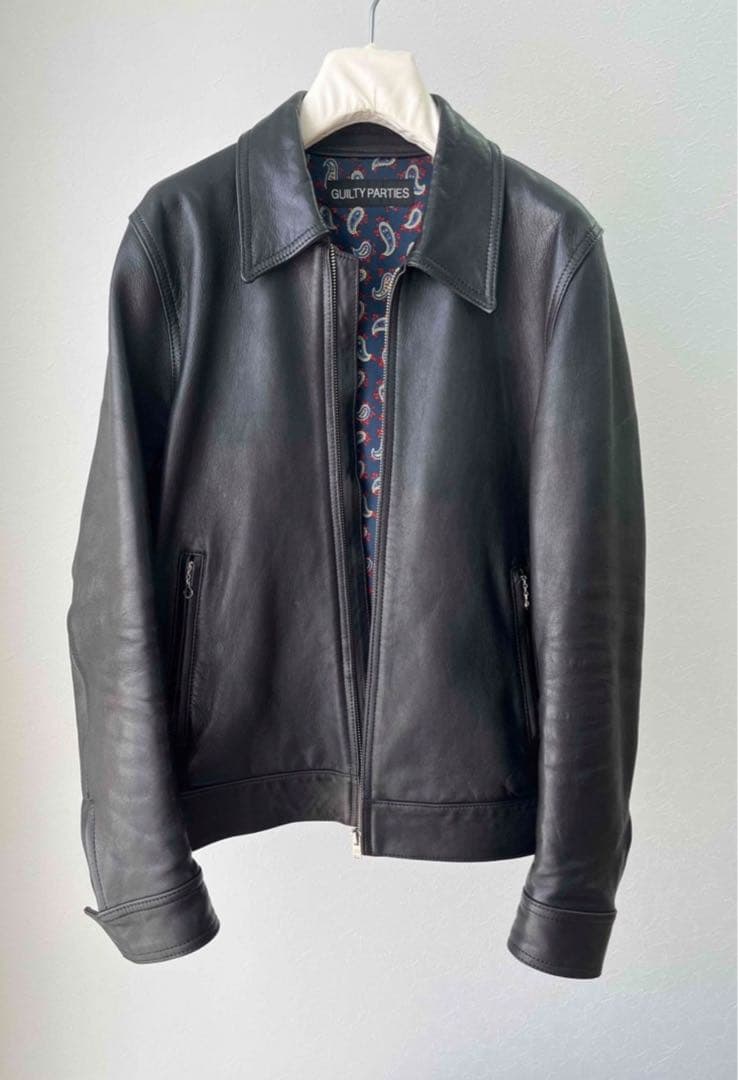 ワコマリア シングル レザー ライダース ジャケット ペイズリー ブラック