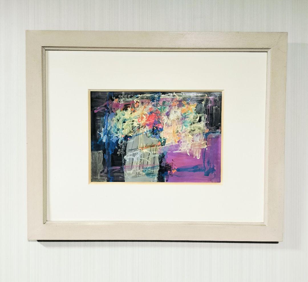 増島豊治　花(小)　額付　アクリルガッシュ　絵画　 原画　匿名配送