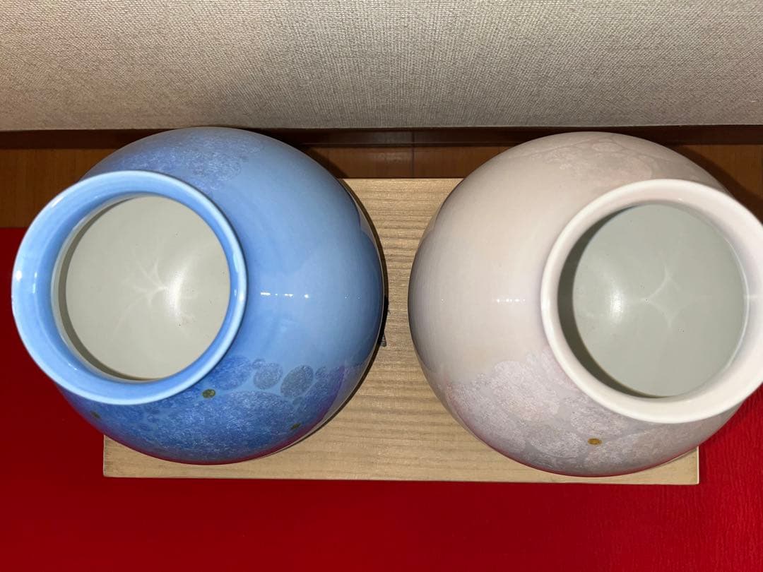 中田一於 淡青釉・淡桜釉 釉裏銀彩 壺 一対 N38 日本工芸会正会員 九谷焼