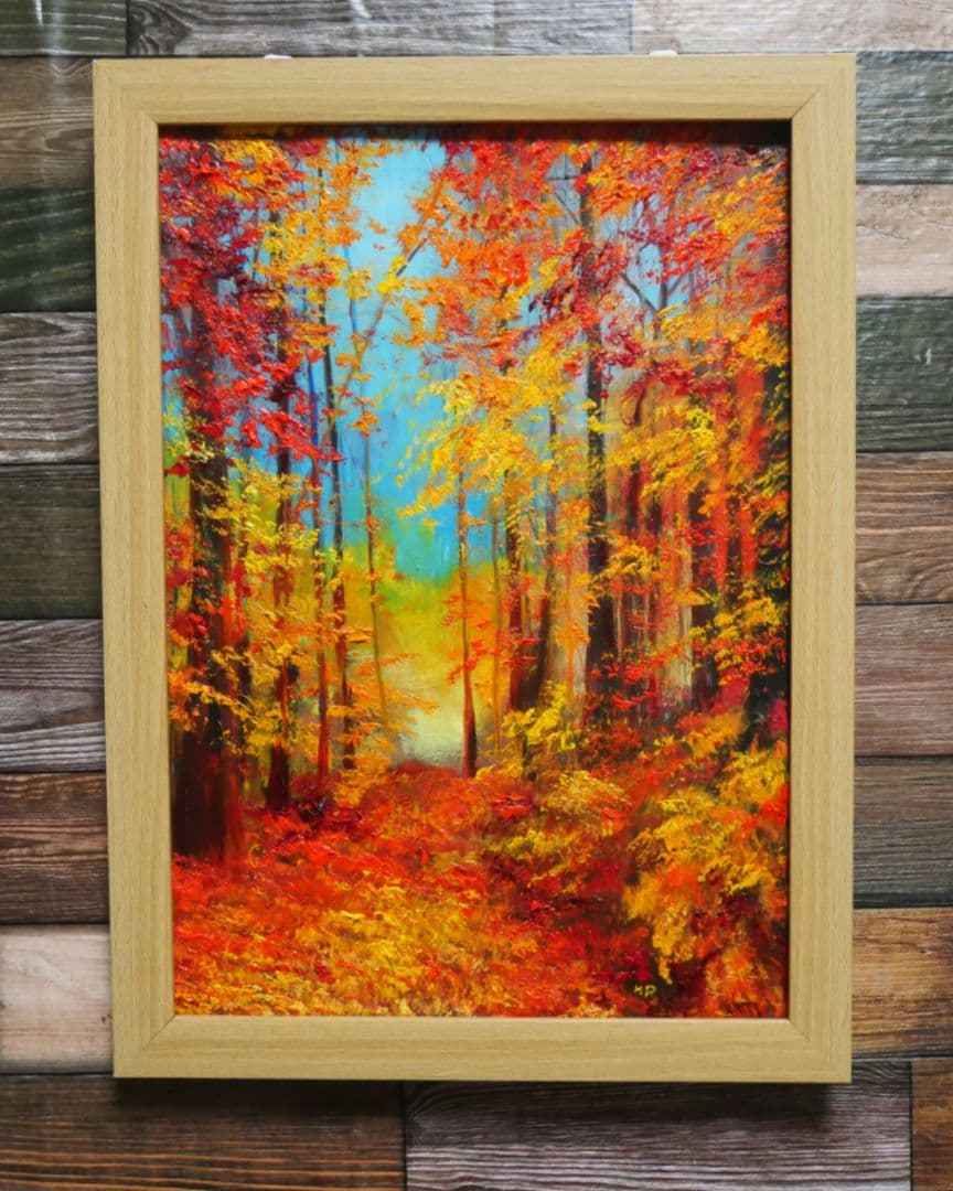 油絵 絵画 【森の紅葉】