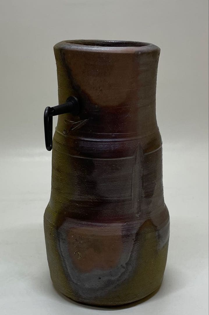 人間国宝　藤原雄　備前掛花入　共箱(四方桟盛蓋）　　　　　　　　 　　　f311