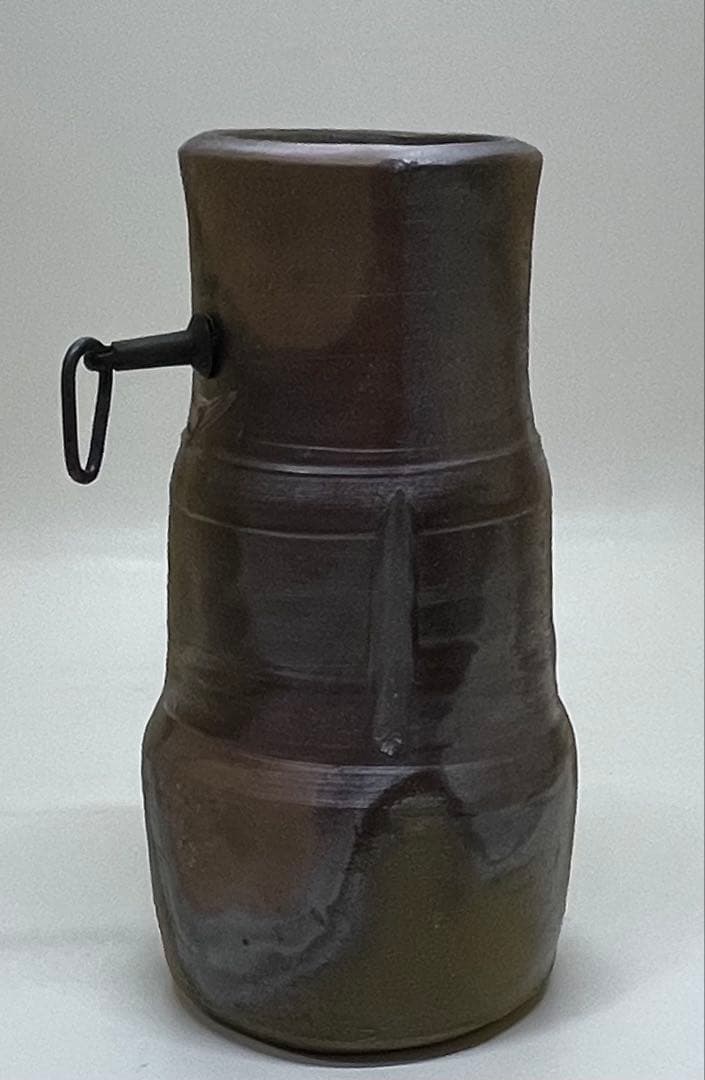 人間国宝　藤原雄　備前掛花入　共箱(四方桟盛蓋）　　　　　　　　 　　　f311