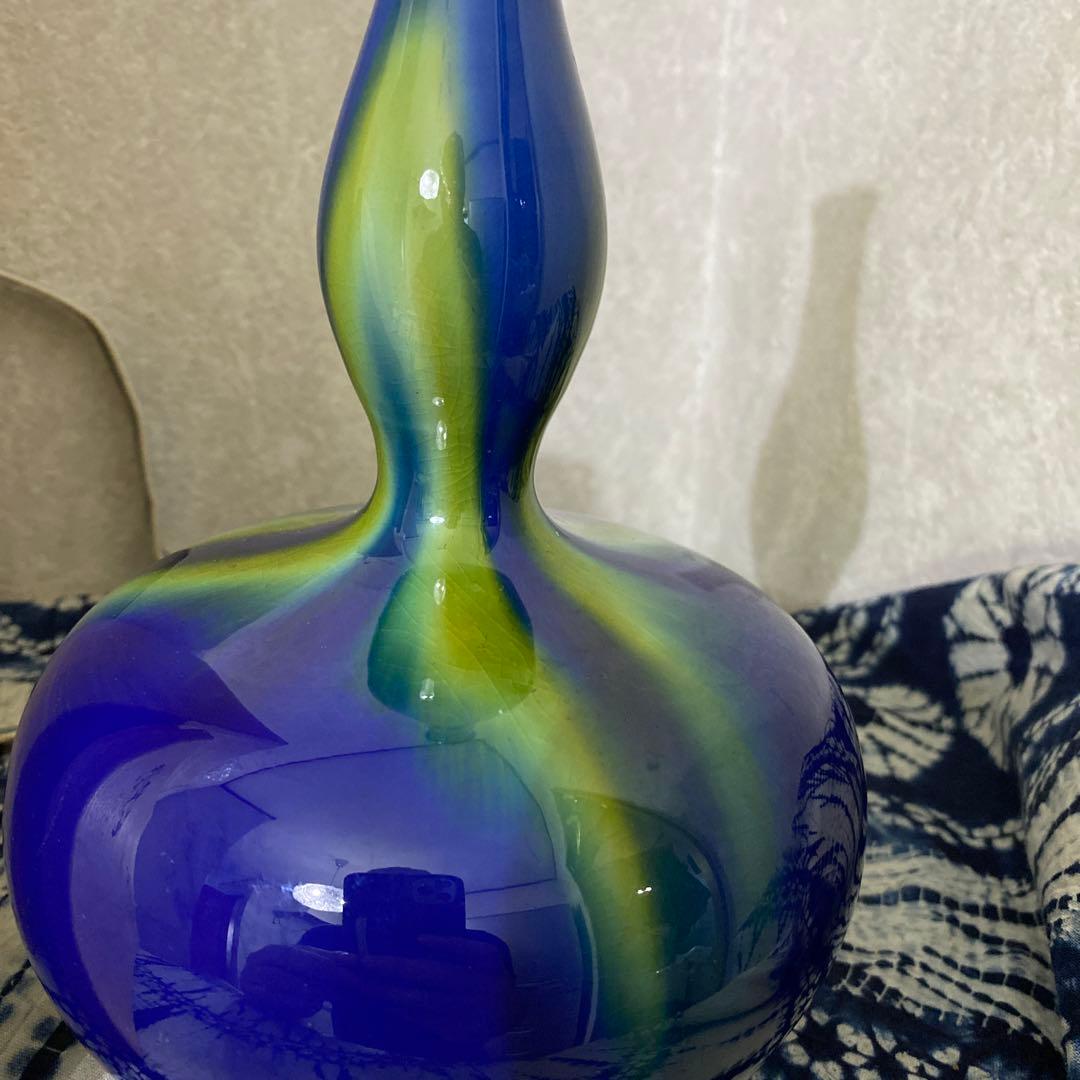 人間国宝　三代　徳田八十吉　燿彩　花生　金銘