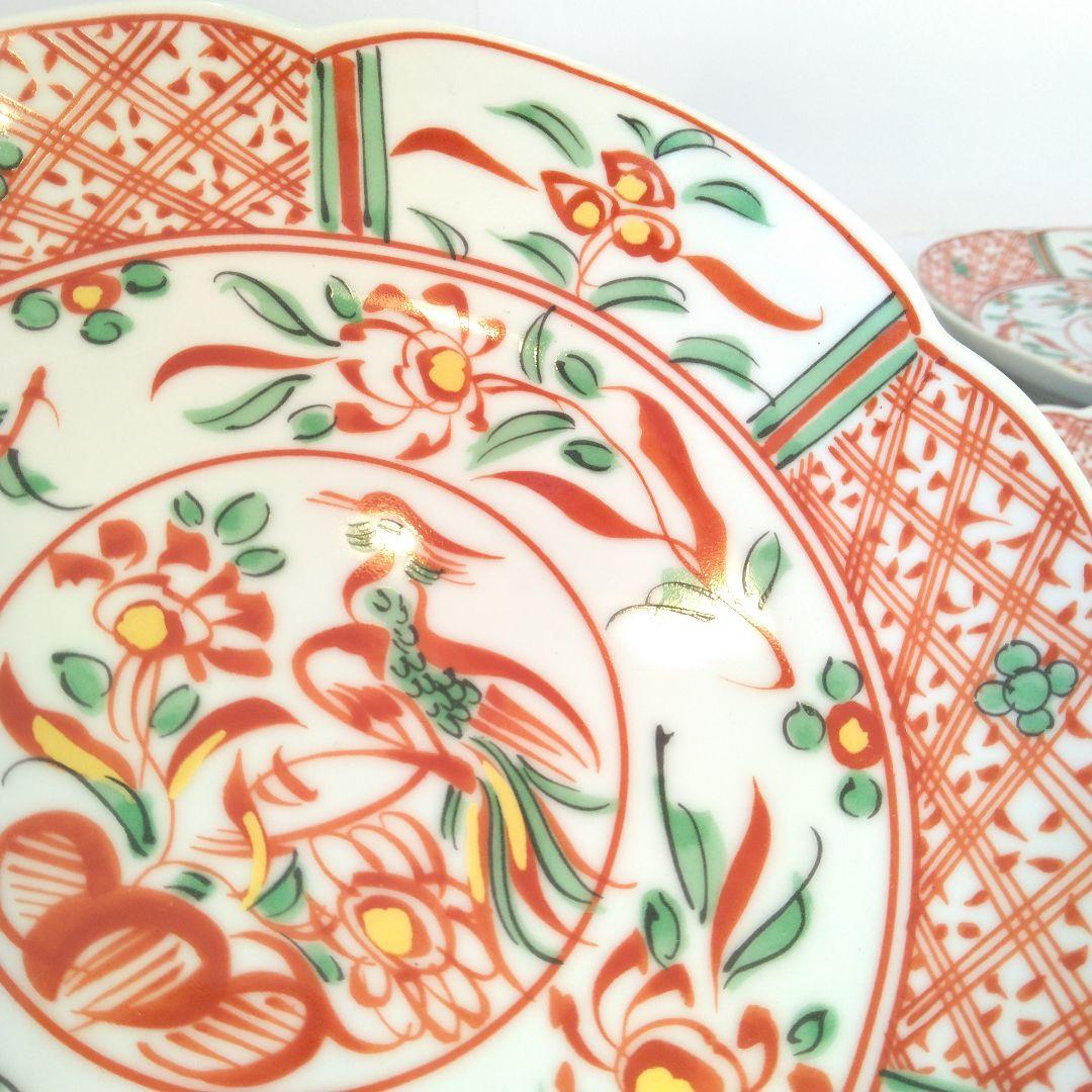平安橘吉　赤絵和皿　5枚セット　鳳凰絵柄