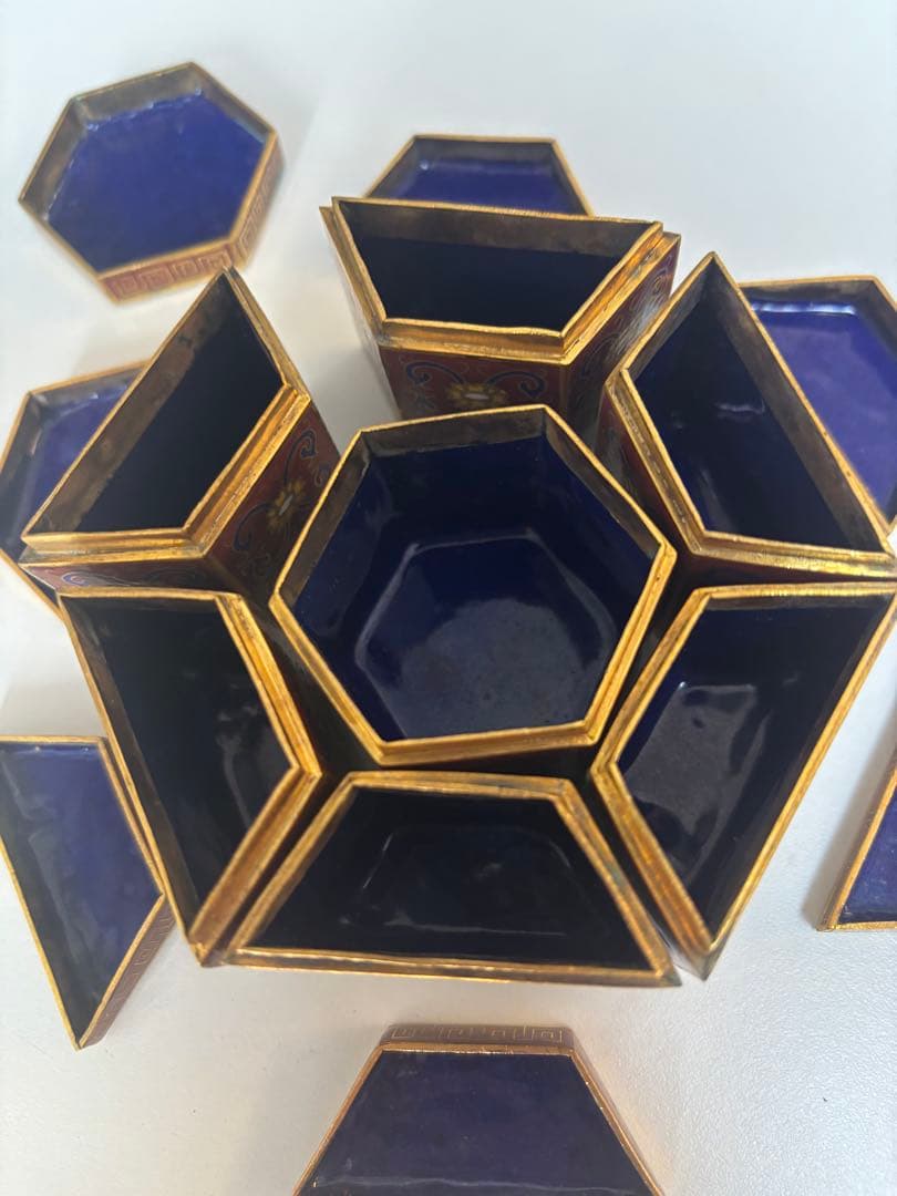 【中国美術】七宝焼 絵付 人物画 古美術 骨董品 アンティーク小物入れ