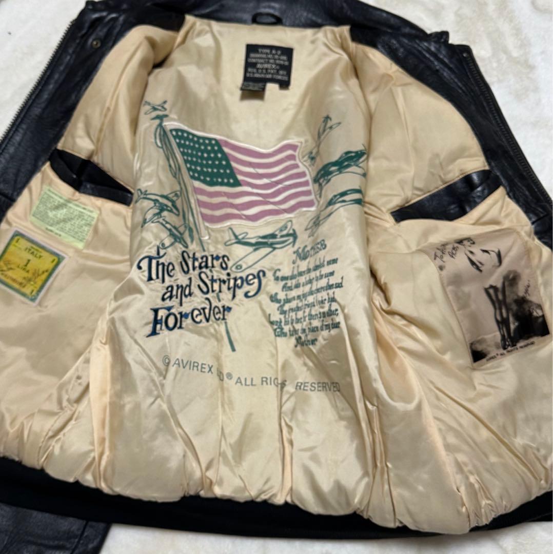 名作 AVIREX ブラック 黒 A2 A-2 フライトレザージャケット