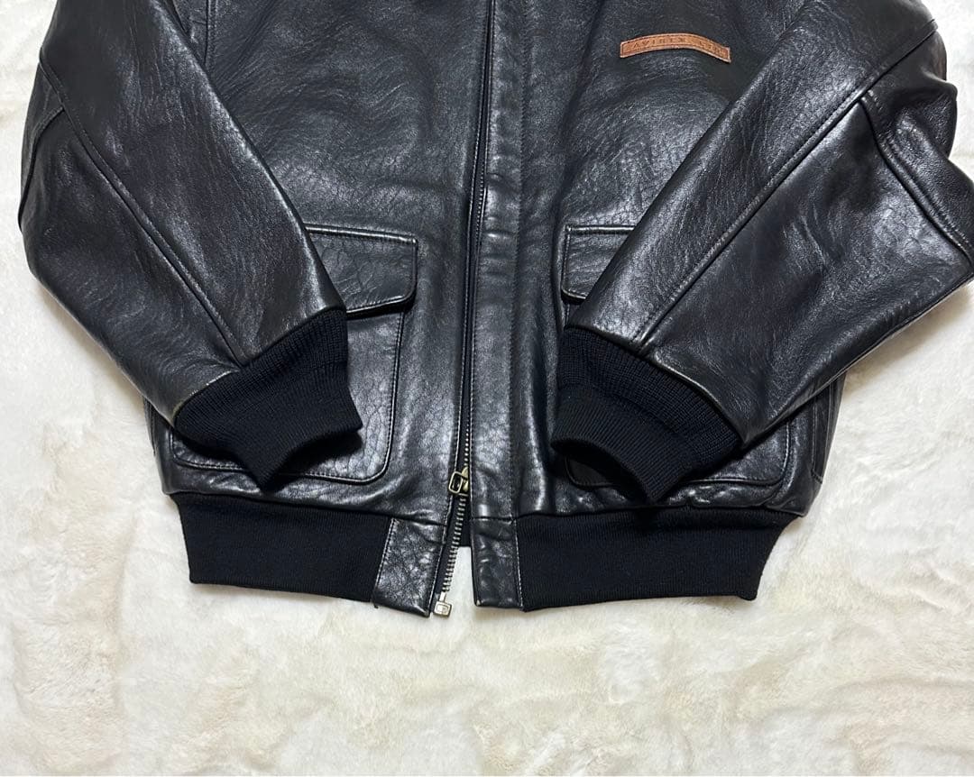 名作 AVIREX ブラック 黒 A2 A-2 フライトレザージャケット