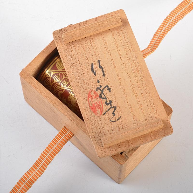煎茶道具　三浦竹軒作　赤絵金彩　松竹梅文　巾筒　共布共箱　V　R5625