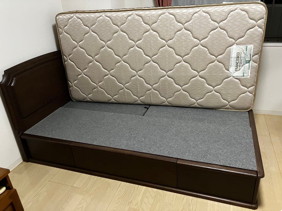 木製シングルベッド マットレス付き 収納あり
