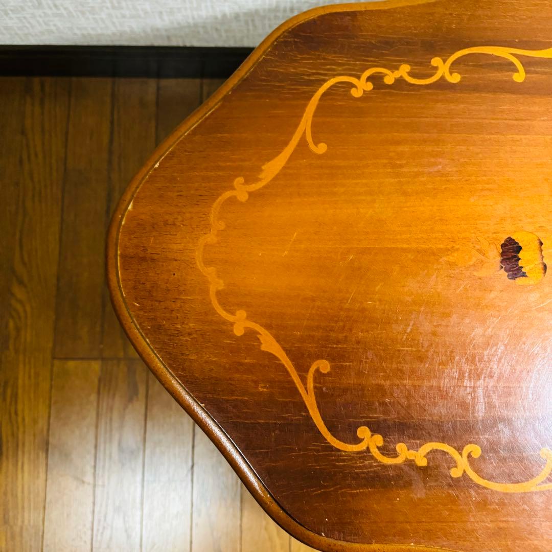 サイドテーブル　コーヒーテーブル　象嵌　イタリアアンティーク　猫脚