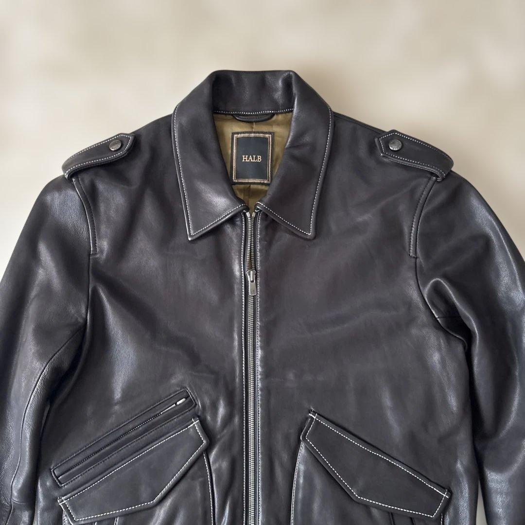 YJ125シングルライダースL　山羊革　黒　エポレット　裏地カーキ