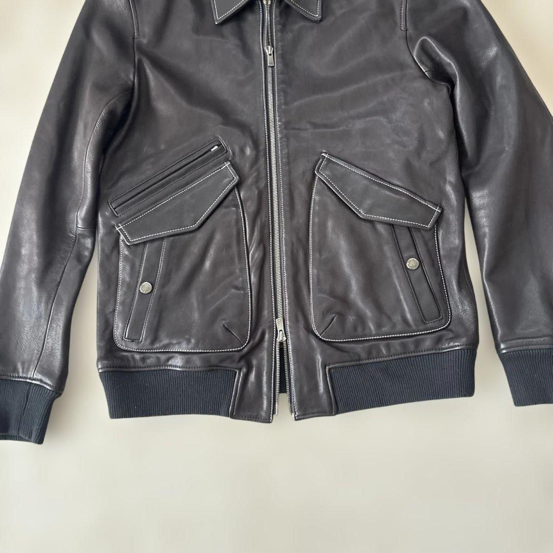 YJ125シングルライダースL　山羊革　黒　エポレット　裏地カーキ