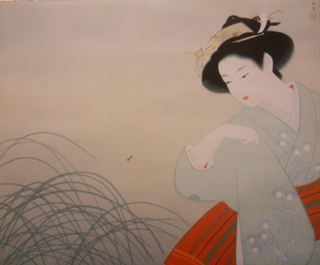 掛け軸 上村松園 『 新蛍 』 美人画 名品 複製 希少 茶道具 掛軸 新品