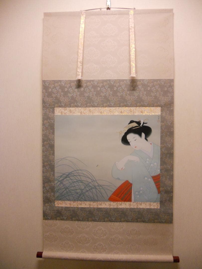 掛け軸 上村松園 『 新蛍 』 美人画 名品 複製 希少 茶道具 掛軸 新品