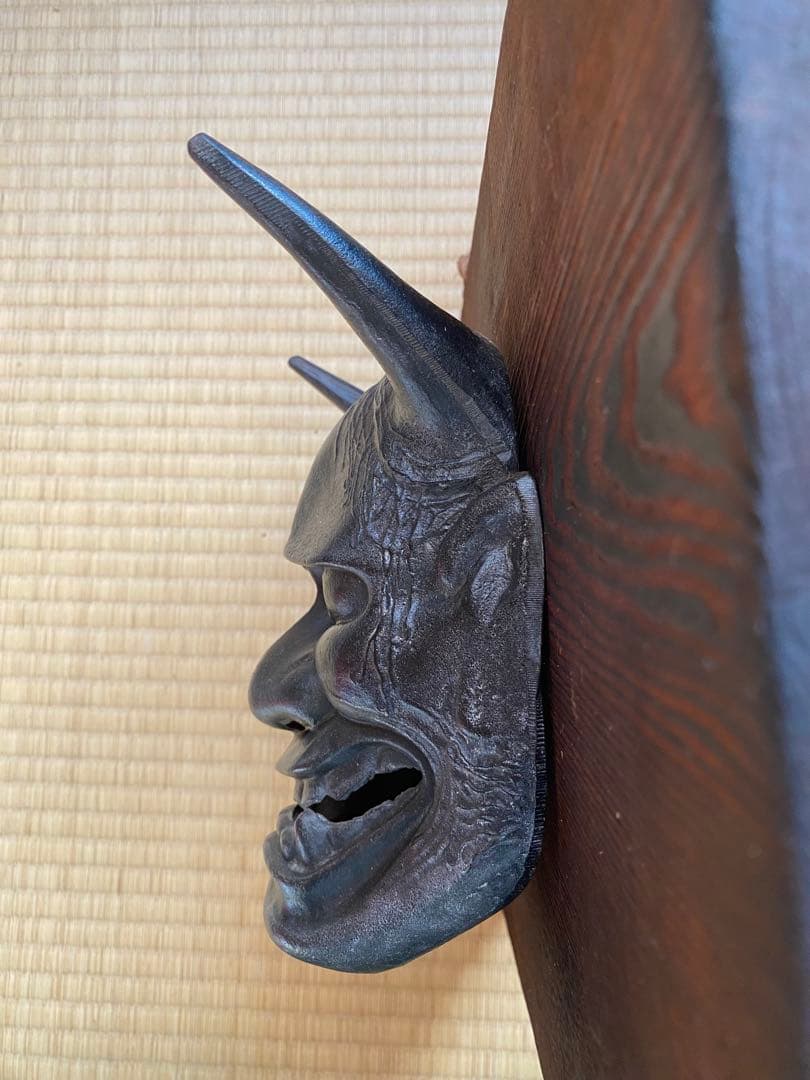 南部鉄器 般若面 壁掛け 木製台座付き 和風インテリア