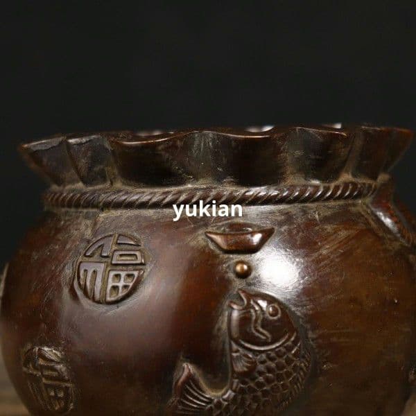 銅細工 福袋 金袋 聚宝盆 置物 装飾品 工芸品 美術品