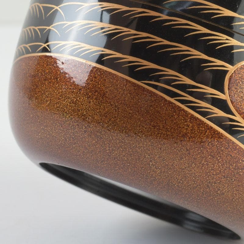 茶道具　漆塗　瑞雲造　老松蒔絵　平棗　共布共箱　V　9495