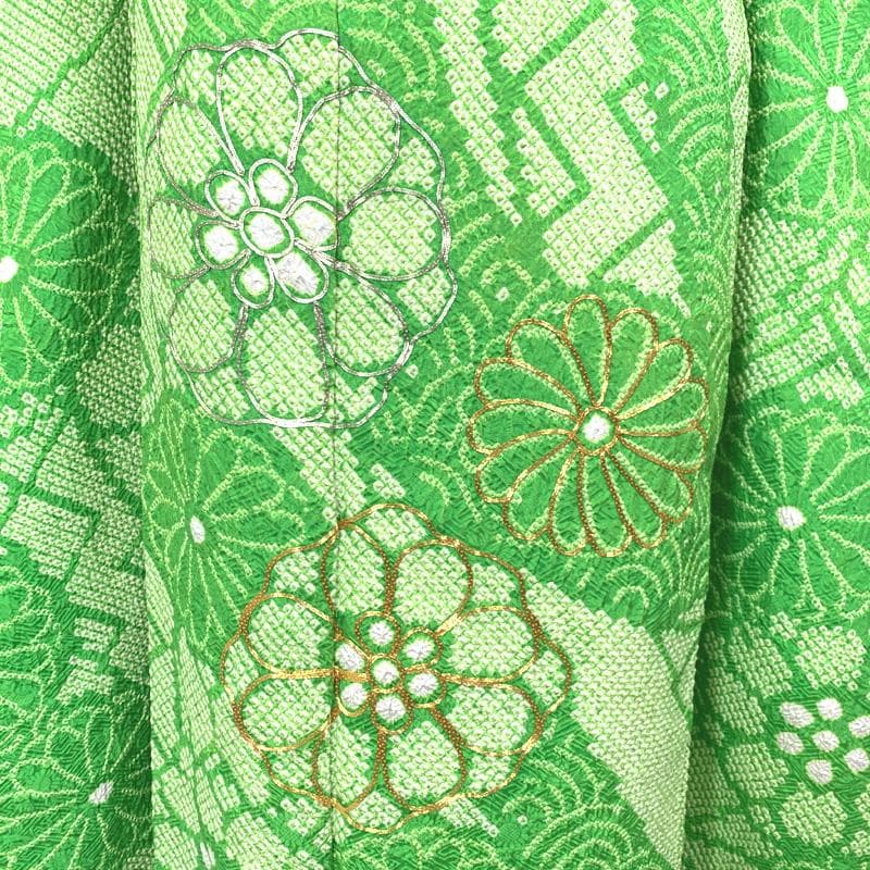 411aj49〇総絞り ジュニア振袖＆袋帯 金駒刺繍 銀駒刺繍 十三参り〇美品