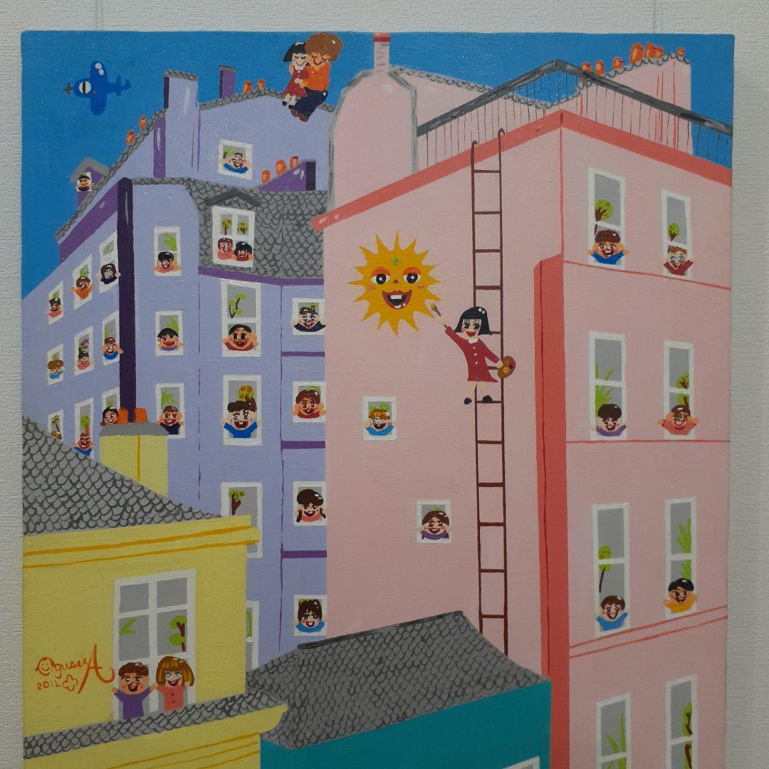 パリの窓から　画家　小楠アキコ作品　アクリル絵の具　F10号キャンバス