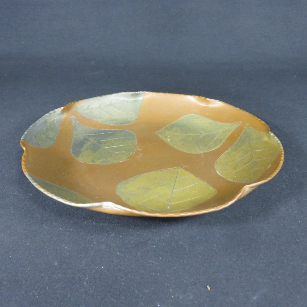 銅製 菓子皿 葉っぱ 落葉 秋 在銘