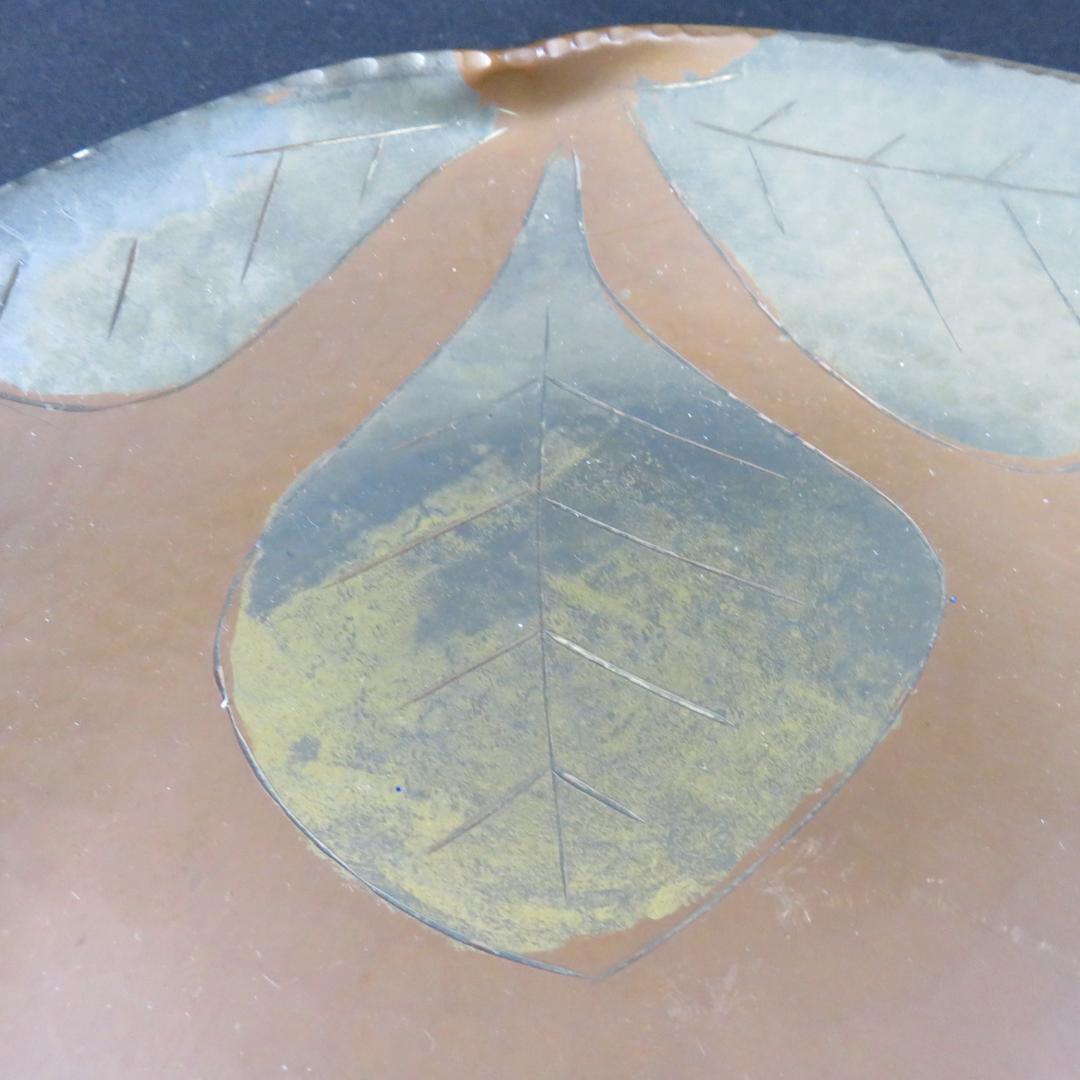 銅製 菓子皿 葉っぱ 落葉 秋 在銘