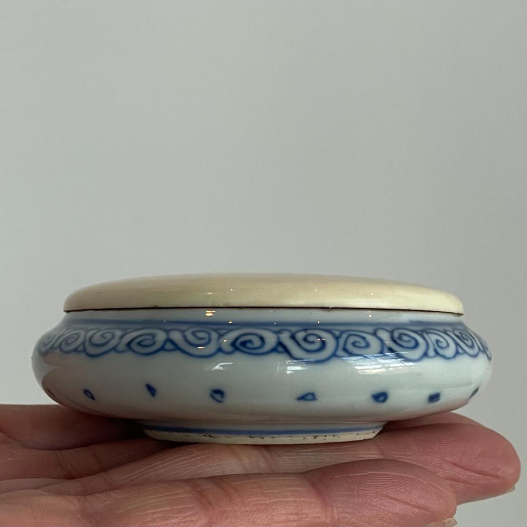 染付 景徳鎮 印盒 印合 香盒 香合 墨盒 蓋盒 粉盒 茶道具 書道品 時代物
