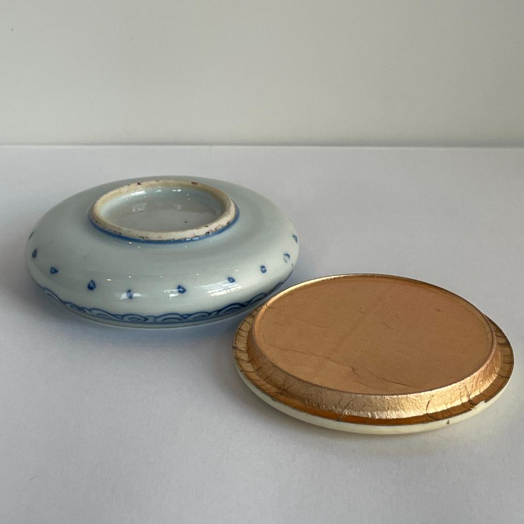 染付 景徳鎮 印盒 印合 香盒 香合 墨盒 蓋盒 粉盒 茶道具 書道品 時代物