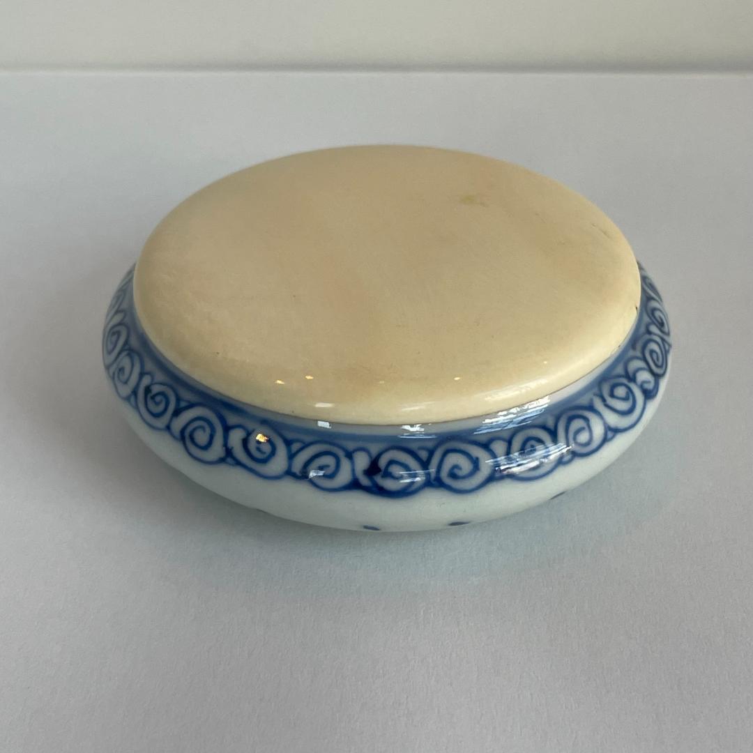 染付 景徳鎮 印盒 印合 香盒 香合 墨盒 蓋盒 粉盒 茶道具 書道品 時代物