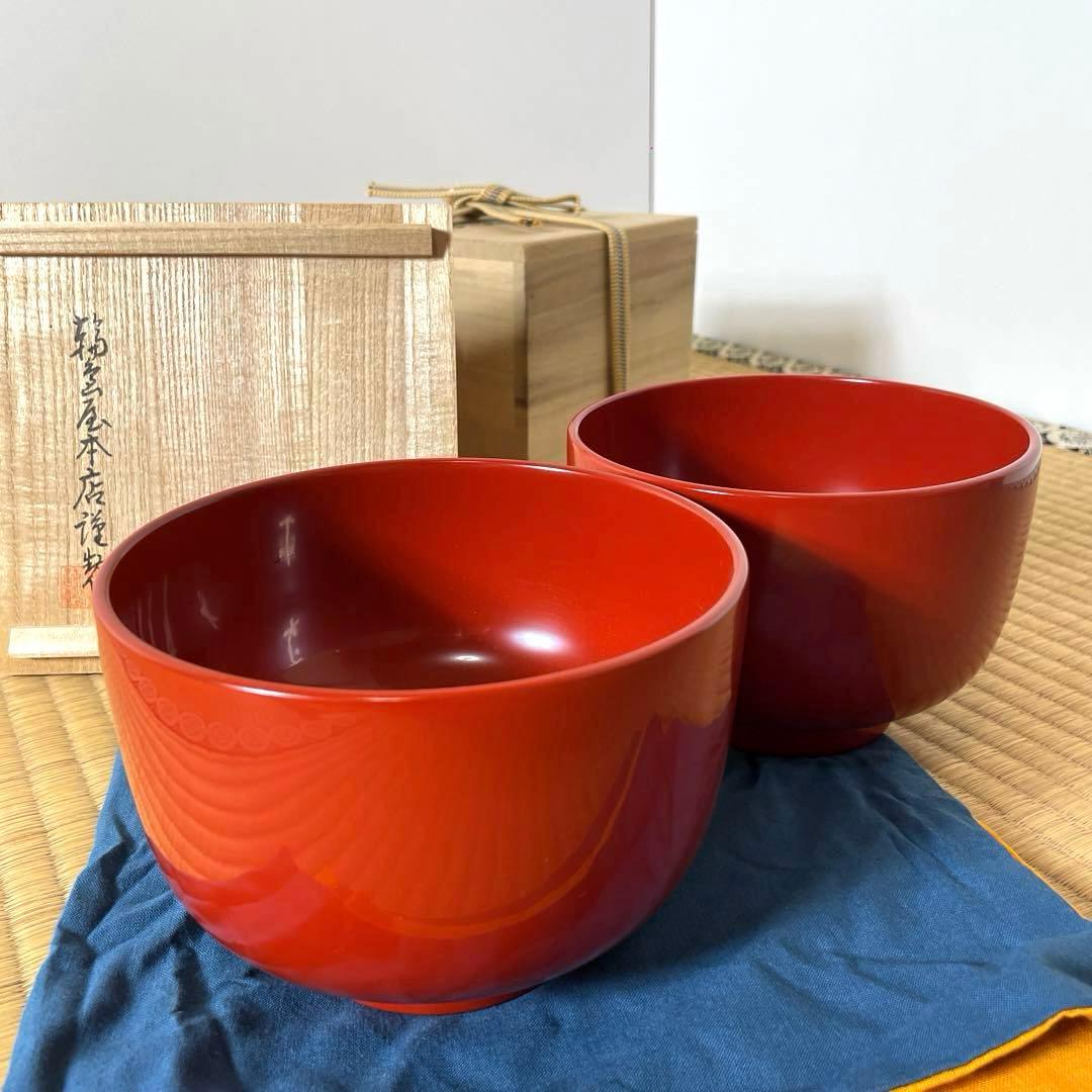 #XG553 ⭐️②点売り・輪島塗・輪島屋本店謹製・輪島塗粥椀・未使用・美品・共箱