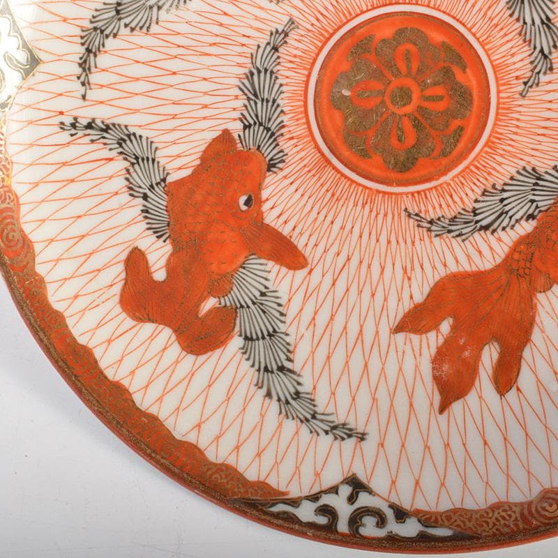 りんぞう　赤絵八郎手　金魚文　手塩皿　小皿　五客　時代箱　D　R7514