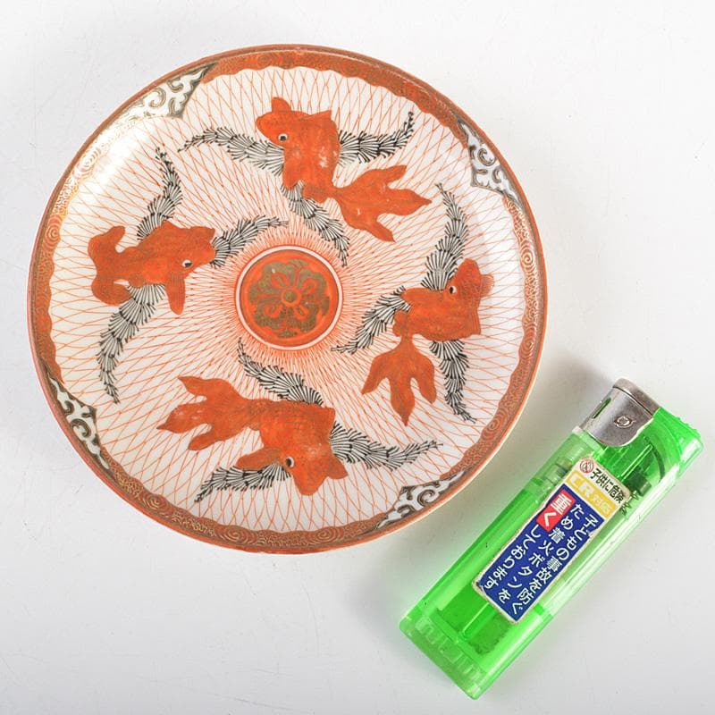 りんぞう　赤絵八郎手　金魚文　手塩皿　小皿　五客　時代箱　D　R7514