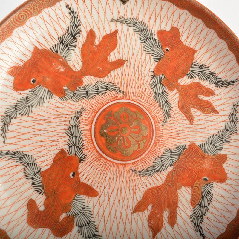 りんぞう　赤絵八郎手　金魚文　手塩皿　小皿　五客　時代箱　D　R7514