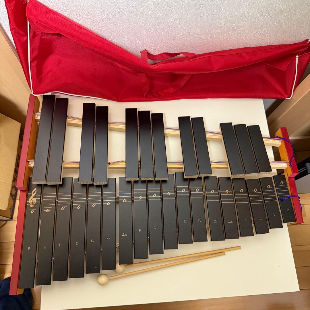 木琴 ゼンオン 紐交換済み 全音楽譜出版社 30音 半音 赤いキャリーバッグ付き