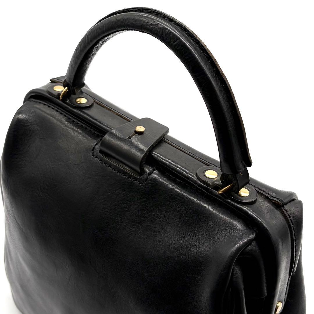 極美品✨ヘルツ オルガン 2way 口枠キューブトート M レザー ブラック