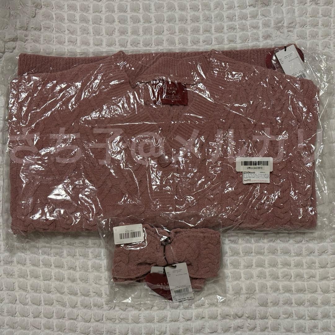 gelato pique　スフレハートアランカーディガン& ヘアバンド　ピンク